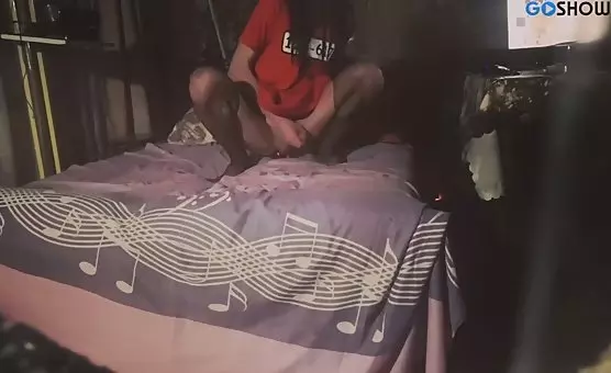 Crossdresser Reveals Crotch and Pleasures Dildo